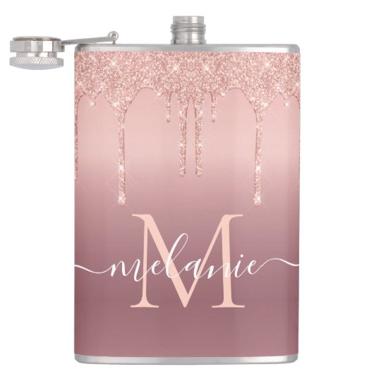 Flasques Rose Gold Sparkly Flask Personalized Name Letter (Ouvert)