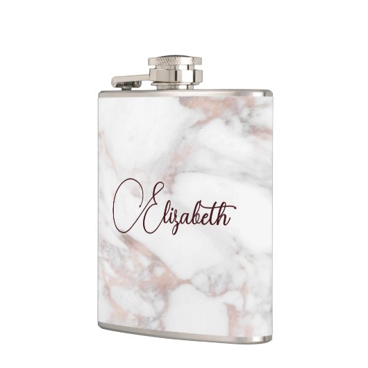 Flasques Rose Marbre blanc or Nom du script Modèle Best (Gauche)