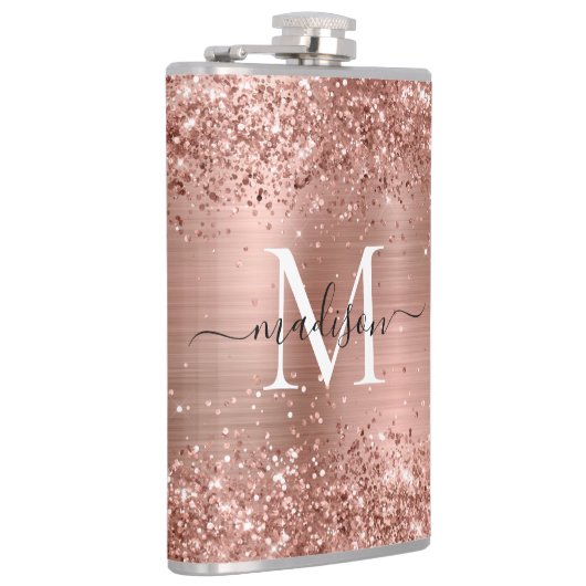 Flasques Rose Parties scintillant or étincelante Monogramme (Droite)