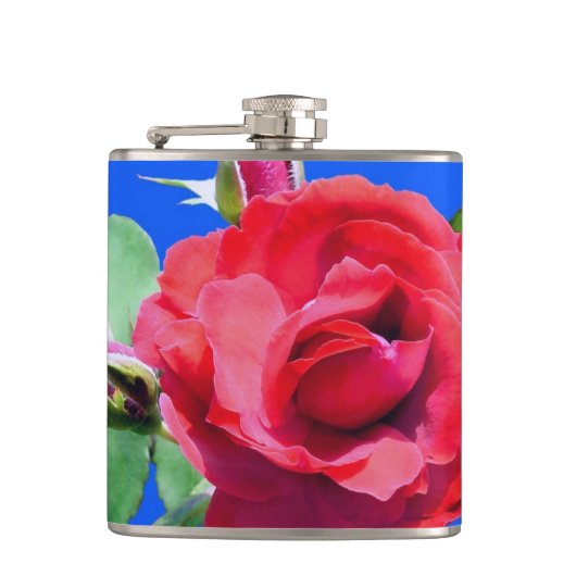 Flasques rose rouge et feuilles verts en bleu (Devant)