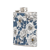 Flasques Roses blanches avec feuilles bleus sur blanc (Gauche)