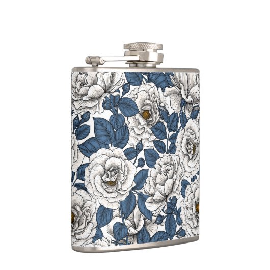 Flasques Roses blanches avec feuilles bleus sur blanc (Droite)