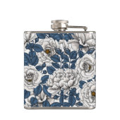 Flasques Roses blanches avec feuilles bleus sur blanc (Dos)