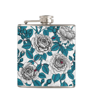 Flasques Roses blanches et coccinelles