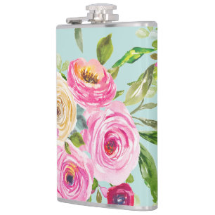 Flasques Roses d'aquarelle en rose et crème sur Aqua