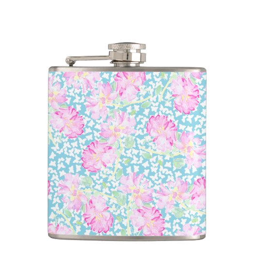 Flasques Roses roses blanches Papillons Sky Blue Hip Flask (Devant)