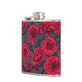 Flasques Roses rouges avec feuilles gris sur noir (Gauche)