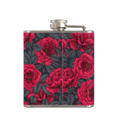 Flasques Roses rouges avec feuilles gris sur noir (Dos)