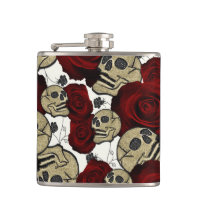 Roses Rouges & Crânes Floral Noir Gothique Blanc