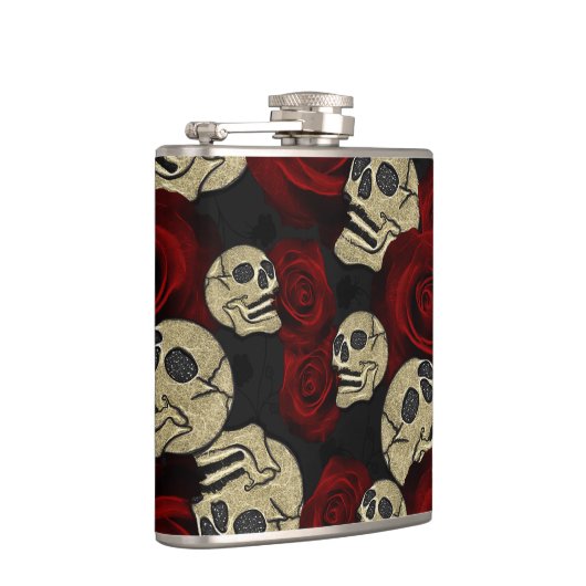 Flasques Roses rouges et crânes gris noir floral gothique (Droite)