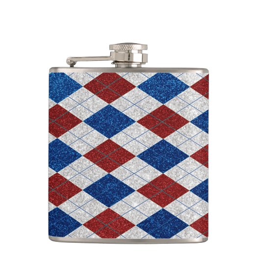 Flasques Rouge, Blanc, Bleu Argyle Juillet 4 Paillettes (Devant)