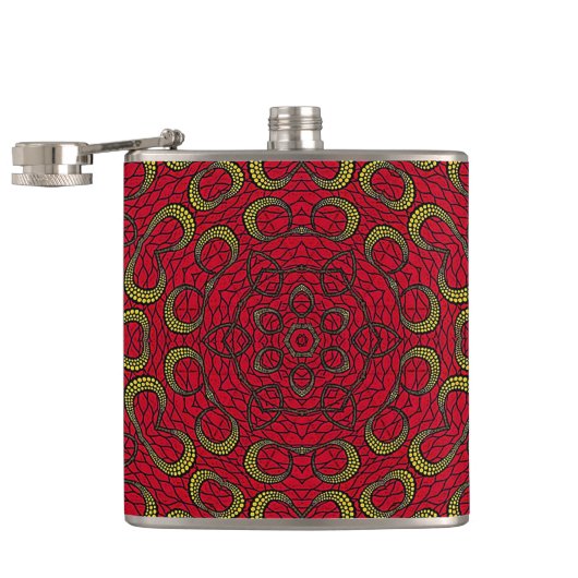 Flasques Rouge Boho Mandala Géométrique Rosette Rétro Hippi (Ouvert)
