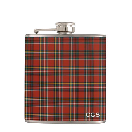 Flasques Royal Stewart Tartan Red Scottish Plaid Monogramme (Devant)