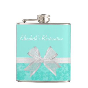 Flasques Ruban blanc d'Aqua de damassé Girly de turquoise