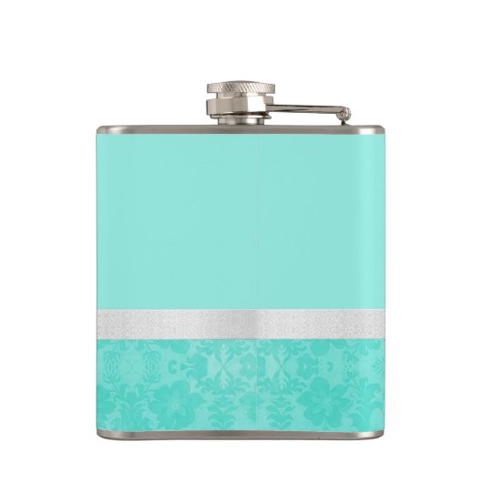 Flasques Ruban blanc d'Aqua de damassé Girly de turquoise (Dos)