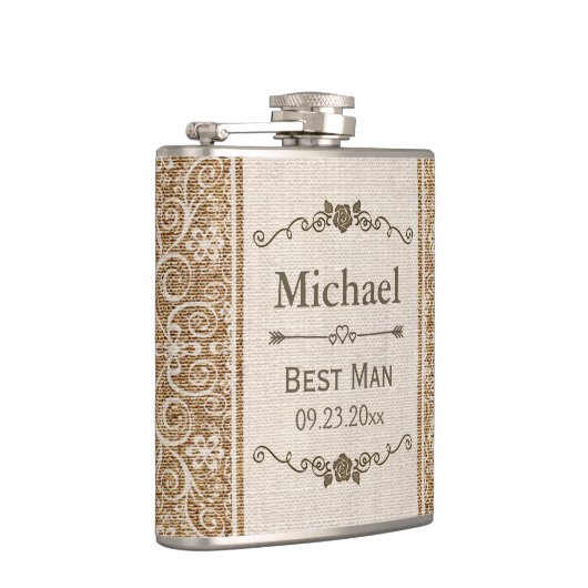 Flasques Russe Burlap Mariage de dentelle Best Man (Droite)