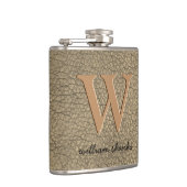 Flasques Russe kaki faux cuir monogramme nom patron (Droite)