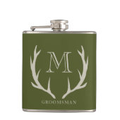 Flasques Rustic Army Green Antler Personnalisé Groomsmen Ca (Devant)
