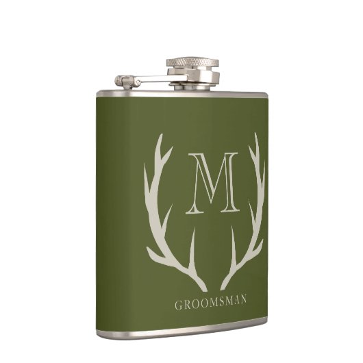 Flasques Rustic Army Green Antler Personnalisé Groomsmen Ca (Droite)