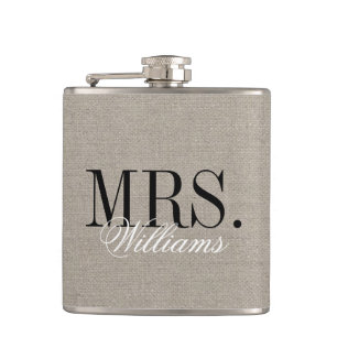 Flasques Rustic Chic Faux Burlap M. et Mme Monogram
