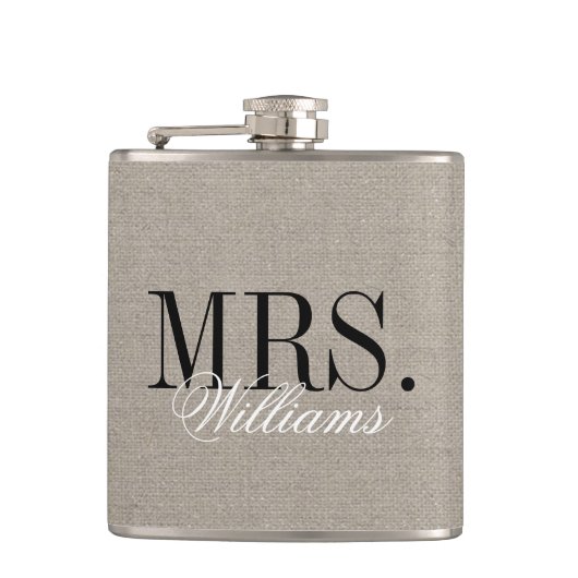 Flasques Rustic Chic Faux Burlap M. et Mme Monogram (Devant)