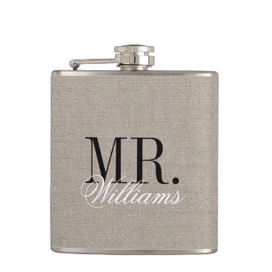 Flasques Rustic Chic Faux Burlap M. et Mme Monogram