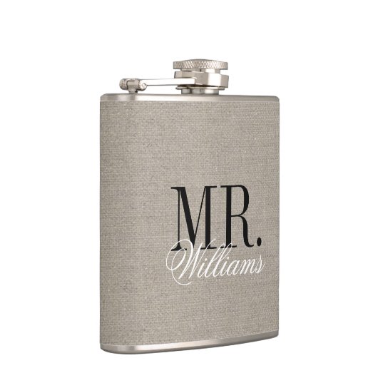 Flasques Rustic Chic Faux Burlap M. et Mme Monogram (Droite)