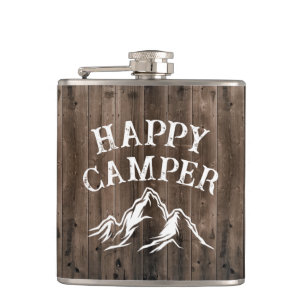 Flasques Rustic Happy Camper Adventure Camping Grange Wood