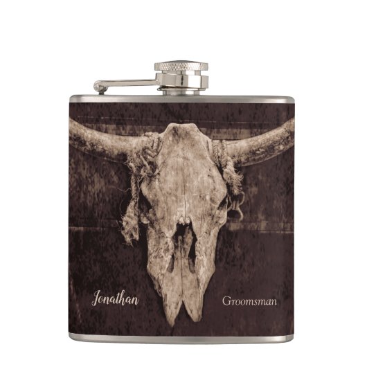 Flasques Rustique Western Bull Skull Mariage Pays Texture (Devant)