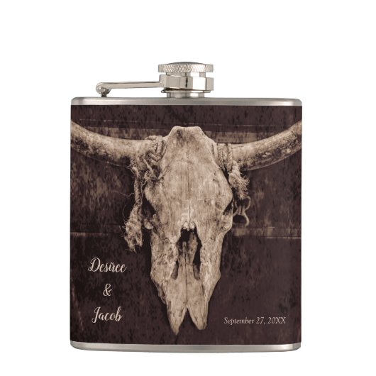 Flasques Rustique Western Bull Skull Mariage Pays Texture (Devant)