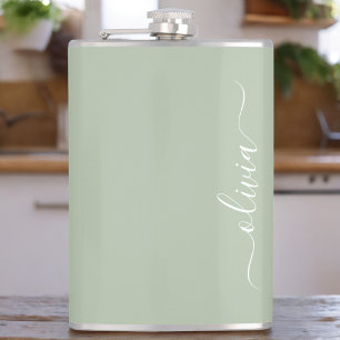 Flasques Sage Green Minimaliste Moderne Monogramme Élégant