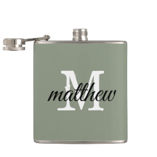 Flasques Sage moderne Nom vert Monogramme Personnalisé