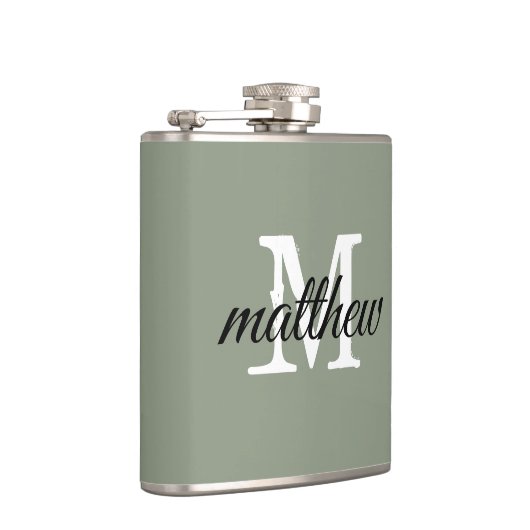 Flasques Sage moderne Nom vert Monogramme Personnalisé (Droite)