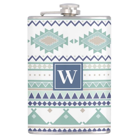 Flasques Sage & Navy Blue Native American Motif (Devant)