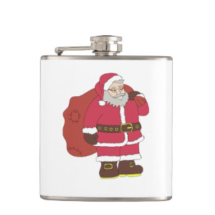 Flasques Santa Claus en rouge avec sac cadeau et lunettes