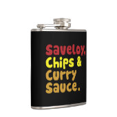 Flasques Saveloy, chips & Curry Sauce. (Droite)