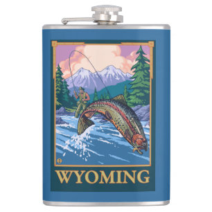 Flasques Scène de pêche de mouche - Wyoming