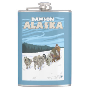 Flasques Scène Sledding de chien - Dawson, Alaska