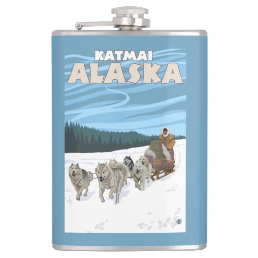 Flasques Scène Sledding de chien - Katmai, Alaska (Devant)