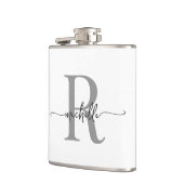 Flasques Script élégant Moderne Blanc Gris Monogramme Nom (Gauche)