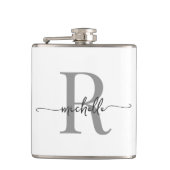 Flasques Script élégant Moderne Blanc Gris Monogramme Nom (Devant)