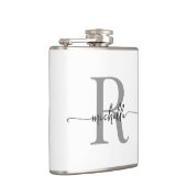 Flasques Script élégant Moderne Blanc Gris Monogramme Nom (Droite)