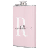 Flasques Script élégant Moderne Blush Rose Nom Monogramme (Gauche)