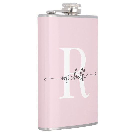 Flasques Script élégant Moderne Blush Rose Nom Monogramme (Droite)