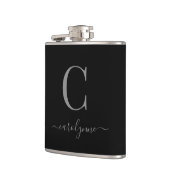 Flasques Script moderne élégant en argent noir monogramme (Gauche)