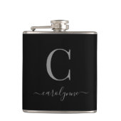 Flasques Script moderne élégant en argent noir monogramme (Devant)