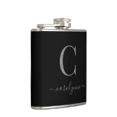 Flasques Script moderne élégant en argent noir monogramme (Droite)