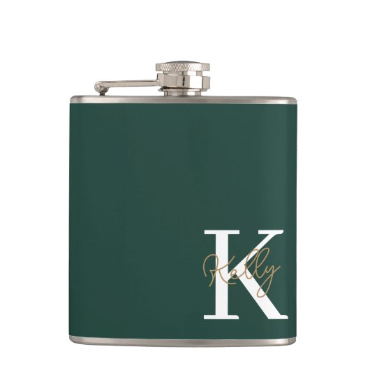 Flasques Script moderne Emerald Green Monogram (Devant)