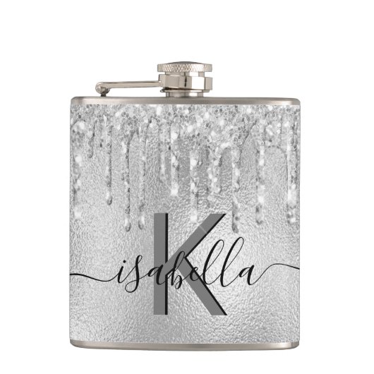 Flasques Script monogramme de parties scintillant argent (Devant)