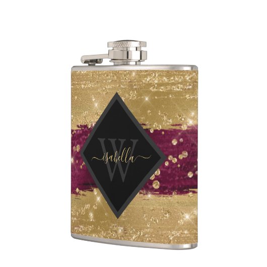 Flasques Script Monogramme Moderne Bourgogne Or (Gauche)